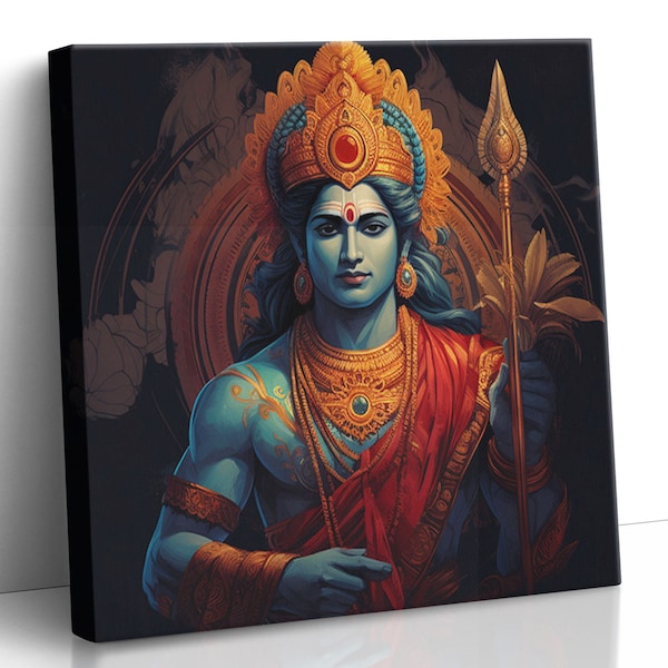 Canva Sri Ram Rama Hindu Gott - Bhakti Hingabe - Heilige Malerei - Göttliches Heilendes Licht - Spirituelle Sakrale Kunst - Energie Haus Wanddekor