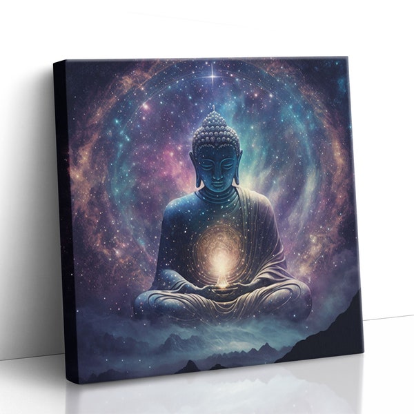 Canva - Buddha Cosmic - Meditation Calm Relaxing Cosmos - Spiritual Sacred Art - Bouddha gautam - Mystic Painting image - Home Wall Decor