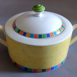Villeroy &Boch Twist Alea Limone Covered Handled Round Vegetable Serving Bowl Dishwasher safe Microwave safe