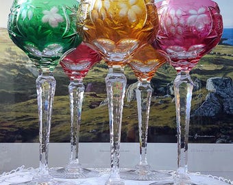 Nachtmann Traube Crystał Glass Hand Blown Hand carved Pb24 Crystał Glasses Set 5 Vintage