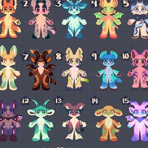 Adopción de personajes peludos: lote de fursona multiespecie adoptable de Digital Anthro