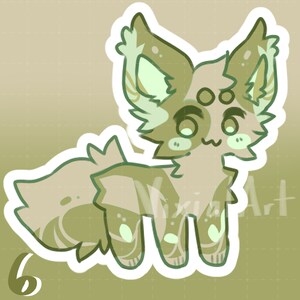 May include: A cartoon illustration of a light brown and green creature with large ears and big eyes. The creature has a white outline and is set against a green background.