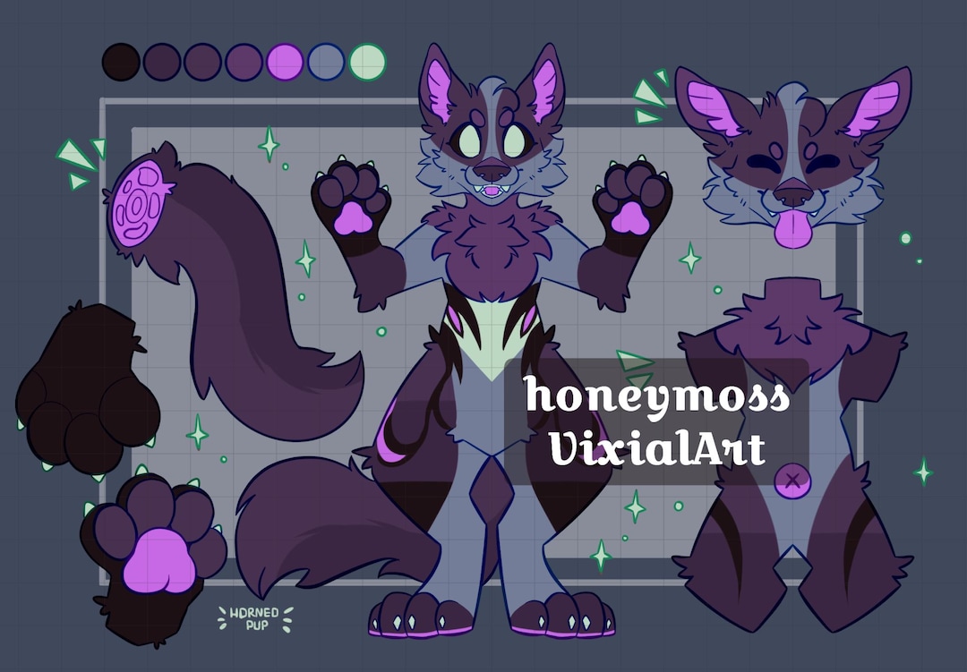 Furry Character Adopt - Digital Anthro Fursona Canine Reference Sheet ...