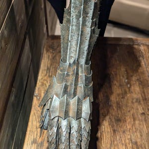 以下が含まれることがあります： 質感のある風化した仕上げの金属製のハンド。ハンドは複数の連動するプレートで構成されており、爪のような外観になっています。