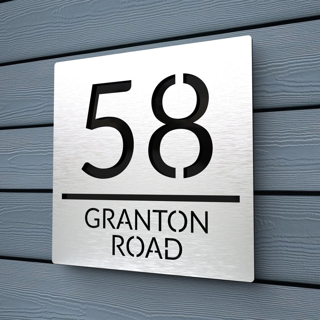 Custom Modern Silver House Number Sign Custom Brushed House Etsy