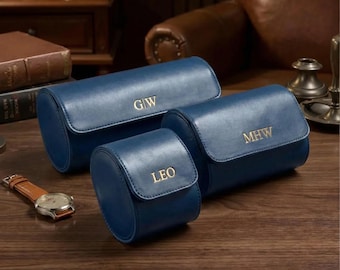 Personalisierte Leder Uhrenrolle mit Initialen: 1-Slot Reise Uhrenetui, Groomsmen Geschenk, Weihnachtsgeschenke für Männer