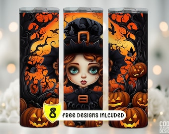 Linda envoltura de vaso de bruja, diseño de sublimación de vaso flaco de Halloween de 20 oz, PNG recto y cónico SOLO DIGITAL instantáneo