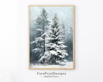 冬の森の油絵：雪を積もったモミの木（デジタルアート）882 - Etsy 日本