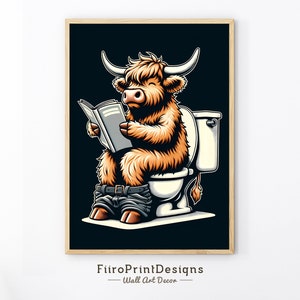 Funny Bathroom Decor, Highland Cow Lover Wall Art, Highland Cow Sitting on the Toilet Printable, Animal Art, Digital Downloadable Printable