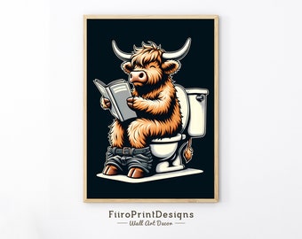 Funny Highland Cow Bathroom Art: Toilet Humor Print (Digital Download)