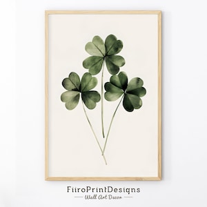 Art mural trèfle, décoration minimaliste de la Saint-Patrick, trèfle élégant imprimable, téléchargement numérique, décoration murale irlandaise imprimable trèfle élégant
