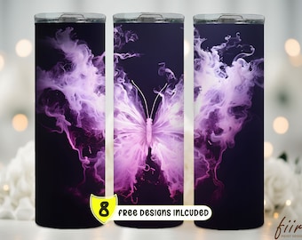 Opakowanie na kubek z fioletowym motylem: Sublimacja PNG w kolorze Smoke Ink (pobranie cyfrowe)