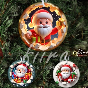 3D Christmas Break Through Ornament PNG 3 Files Bundle, Santa Ornament png, Sublimation Designs, Instant Digital Download Round Ornament PNG