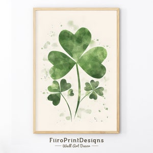 Art mural trèfle aquarelle - téléchargement numérique déco Saint-Patrick, impression trèfle irlandais, art mural trèfle aquarelle, Saint-Patrick