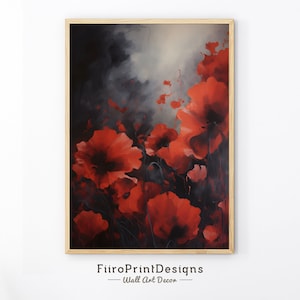 Vintage Red Poppy Flowers Print: Antique Oil Painting (Digital Download)