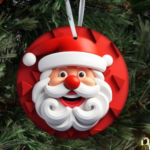 3D Santa Ornament Sublimation Designs, 3D Christmas Ornaments PNG, Instant Digital Download Ornaments png, Round Ornament PNG