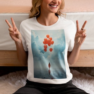 Surreal Balloon Graphic Tee: Lonely Girl Retro T-Shirt