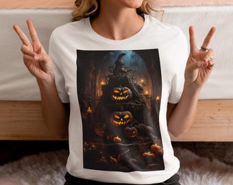 Vintage Halloween Graphic Tee, Pumpkin Witch T-Shirt