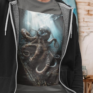Kraken T Shirt, nautical tee, Pirate Graphic tee, vintage shirt, octopus Shirt, the kraken, pirate ship, Mythical creature Tee, monster tee