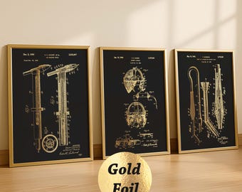 3 Gold Welding Posters Welding Patent Print Gold Blueprint Welder Gift Industrial Art Technical Art Office Decor Engineer Gift Gold Foil Art