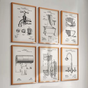 6 Stampe brevettate per bagni, Progetti per WC, Decorazioni per bagni, Decorazioni per la toilette, Brevetto per vasca, Brevetto per WC, Arte idraulica, Arte tecnica