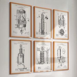 6 vintage alcohol still patent prints whisky blauwdruk wodka vervaardiging bar muur decor winkel decoratie keuken decor drinker cadeau