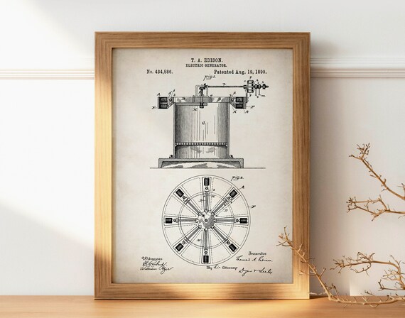 8 トーマス・エジソンの特許印刷物 電気発明の設計図 技術技術