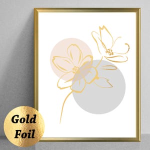 Gold Flower Art Botanical Art Modern Wall Art Floral Art Minimalist Art ...