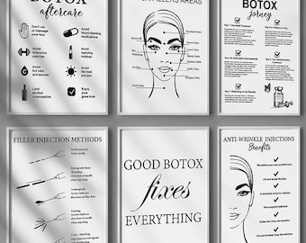 Set 6 Botox Injection Prints Beauty Art Dermal Filler Skin Procedures Beauty Salon Wall Decor Med SPA Dermatologist Gift Injector Gift