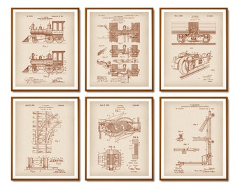 6 Railroad Patent Prints Train Blueprint Railway Switch Patent Railroad Construction Scheme Transport Art Boys Room Decor Mechanic Gift