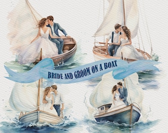 4 Bride and Groom on Boat Clipart Wedding Clipart Sailing Clipart Boating Clipart Couple in Love Clipart Just Married Clipart Newlyweds PNG