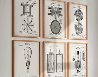 6 Stampe di Brevetti di Thomas Edison Elettricità Progetto Scienza Arte Invenzioni Schema Generatore Brevetto Lampada Brevetto Ingegnere Regalo Elettricista