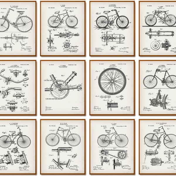 12 Vintage Bicycle Patent Prints Bike Blueprint Transport Poster Sports Art Cyclist Gift Traveler Gift Sportsman Gift Garage Wall Decor