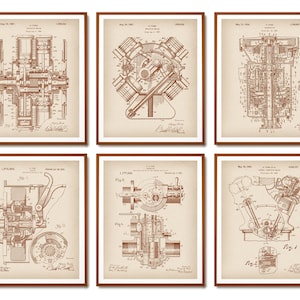 6 Henry Ford Inventions Patent Prints Car Engine Blueprint Carbureter Scheme Vehicle Transmission Patent Auto Service Decor Car Shop Decor