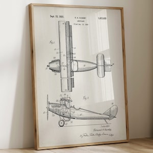 6 Airplane Patent Prints Airship Blueprint Aviation Art Transportation ...