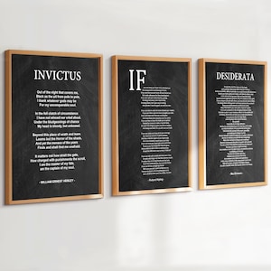 3 famose stampe di poesie Poesia IF Poesia Desiderata Poesia Invictus Poesia di letteratura classica Poesia ispiratrice Decorazione da parete per la casa Arte su lavagna