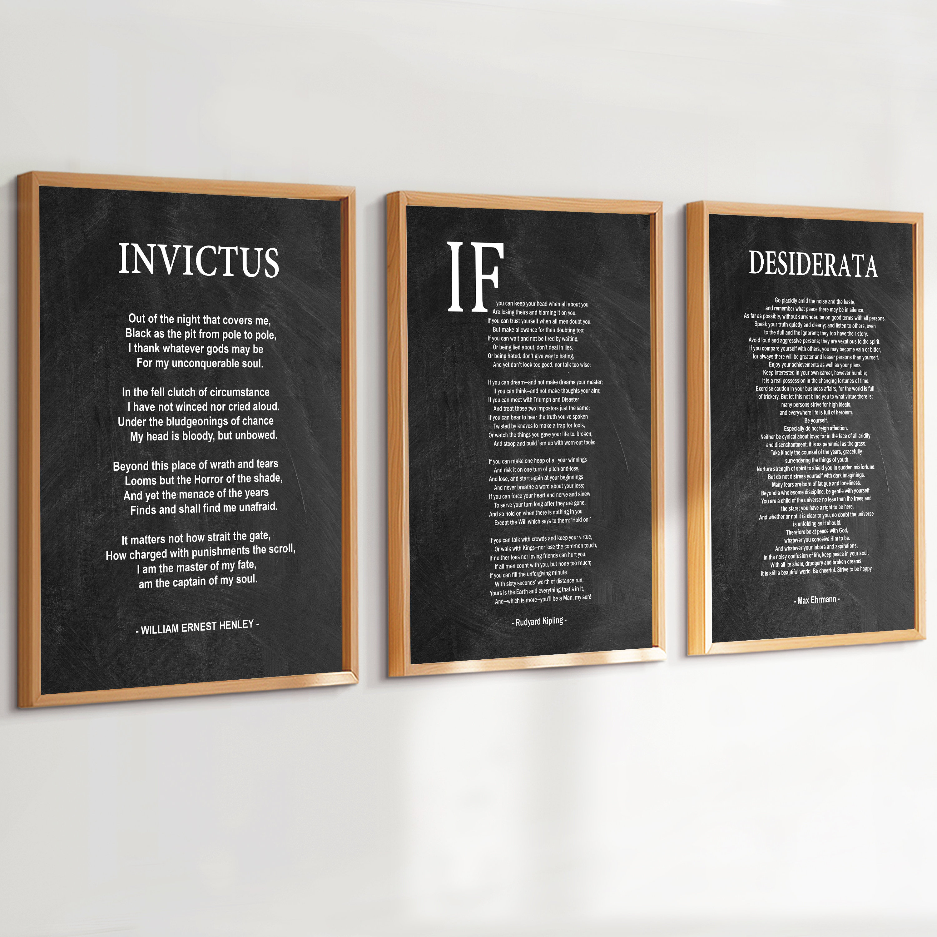 3 Famous Poem Prints IF Poem Desiderata Poem Invictus Poem Classic Literature Inspirational Poem Home Wall Decor Chalkboard Art