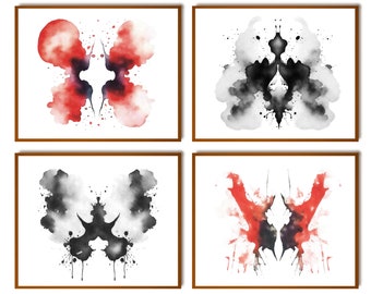 4 Rorschach Inkblot Tests Art, Abstract Art, Psychiatric Testing System, Psychology Art, Science Art, Medical Art, Doctor Office Decor