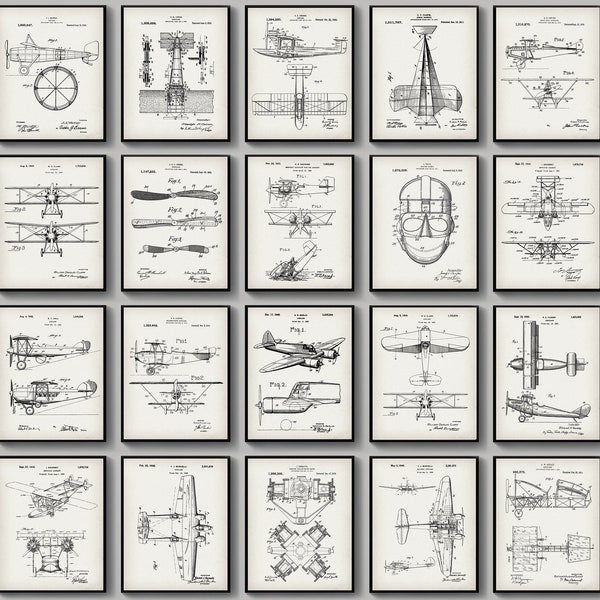 20 Airplane Patent Prints Airship Poster Plane Blueprint Aviation Art Flying Transport Art Pilot Gift Aviator Gift Airman Gift Captain Gift