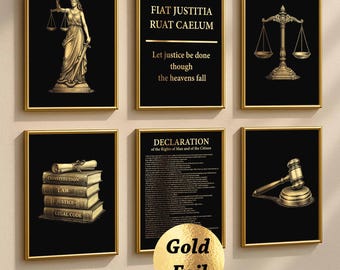 6 Law Office Art Prints, Lawyer Office Decor, Lady Justice, Scales of Justice, Gavel Poster, Attorney Gift, Legal Quote Art, Gold Foil Print