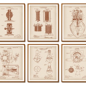 6 Electrician Gift Electric Patent Prints Electro Motor Blueprint Battery Scheme ARC Lamp Patent Lineman Gift Electrical Expert Gift