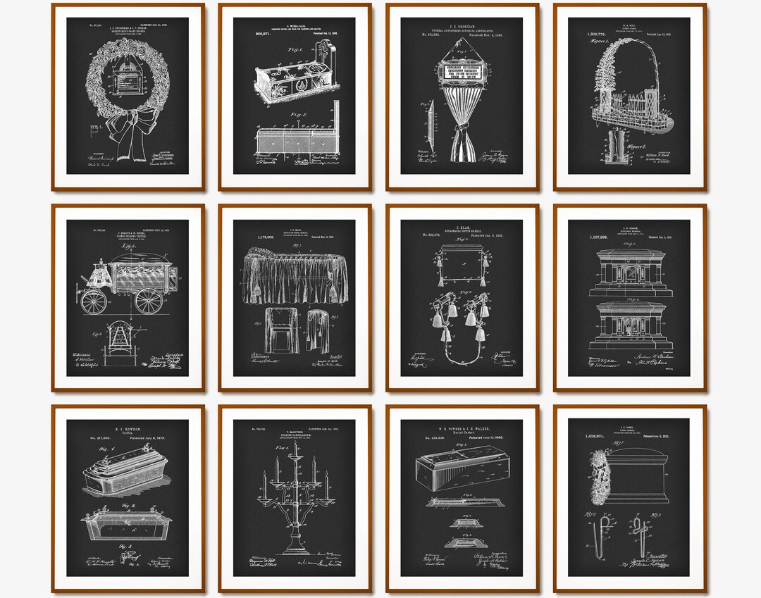 12 Funeral Service Patent Prints Exequies Blueprint Coffin Patent