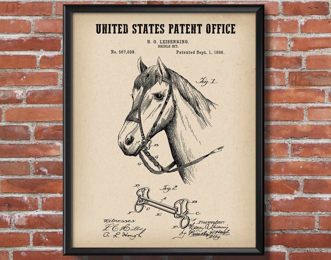 Bridle Bit Patent Poster Horse Racing Art Horse Driving Blueprint Farm