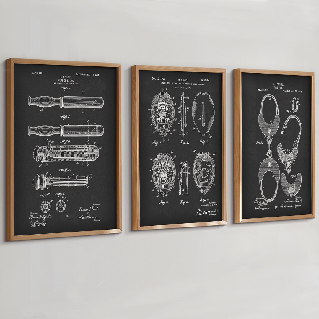 3 Police Patent Prints Police Officer Gift Policeman Blueprint Police ...