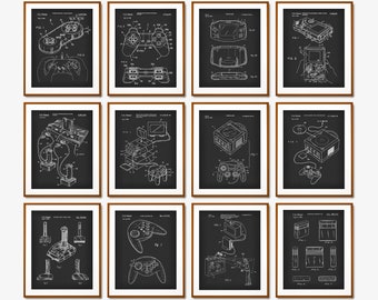 12 Primeras impresiones de patentes de videojuegos Eectronic Game Blueprint Juego de computadora Patente Juego Cartel Juegos digitales Arte Consola Juego Arte Gamer Gif