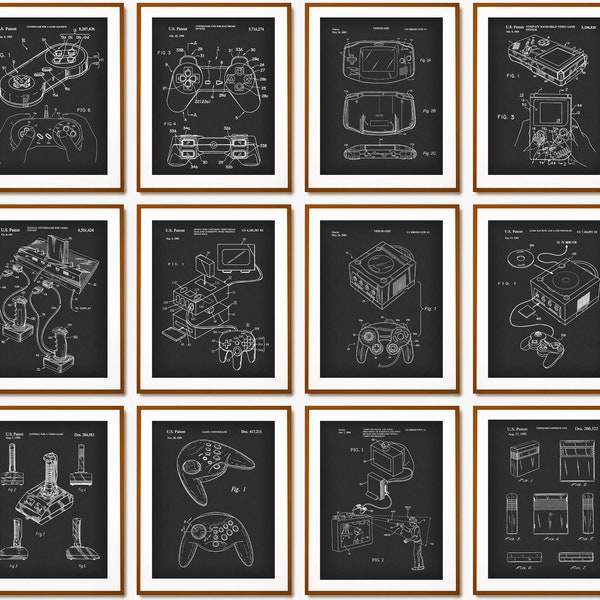 12 premières impressions de brevets de jeux vidéo Plan de jeu électronique Jeu d’ordinateur Brevet de jeu Affiche Jeux numériques Art Console Game Art Gamer Gif