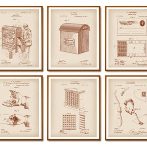 6 Vintage Mail Patent Drucke Postbote Geschenk Post Dekor Briefkasten Blueprint Briefkasten Patent Postkarte Patent Poster