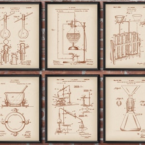 6 Pharmacist Gift, Vintage Laboratory Equipment Patent Posters, Chemistry Blueprint, Science Art, Reseacher Gift, Scientist Gift