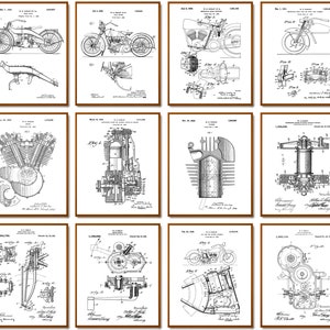 Set 12 Harley Davidson patentafdrukken motorfiets blauwdruk voertuig kunst monteur cadeau motorrijder cadeaubar muur decor garage muur decor