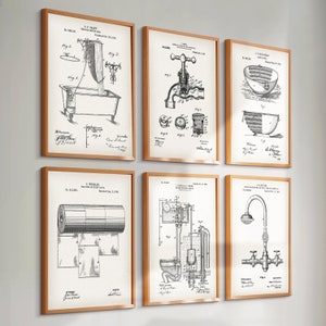 6 stampe di brevetti per il bagno, stampe da parete per il bagno, progetti per il bagno, brevetti per rotoli di carta igienica, progetti idraulici, decorazioni per il bagno, progetti per pareti